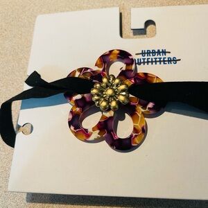 Urban Outfitters ribbon necklace or Floral Hair Accessory - Black and Gold